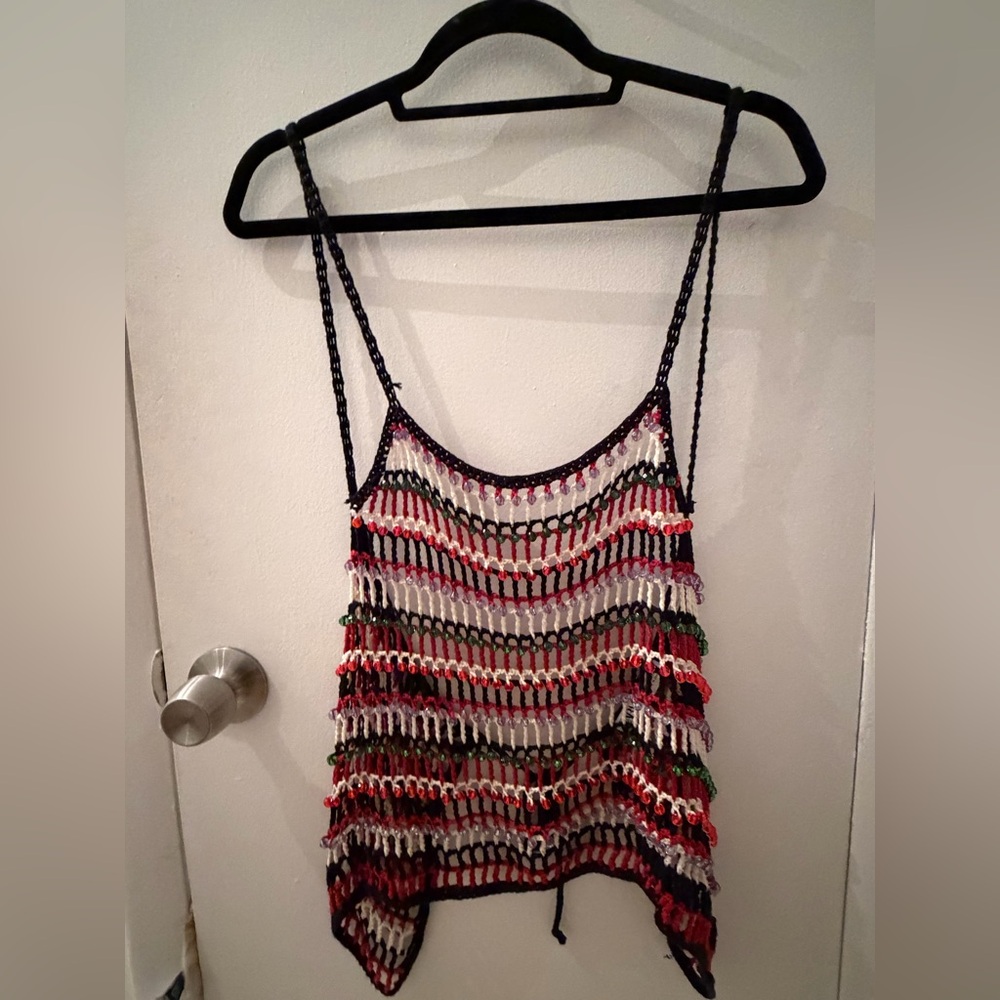 Zara Multicolor Crochet Sequin Open Knit Cami Top Size M